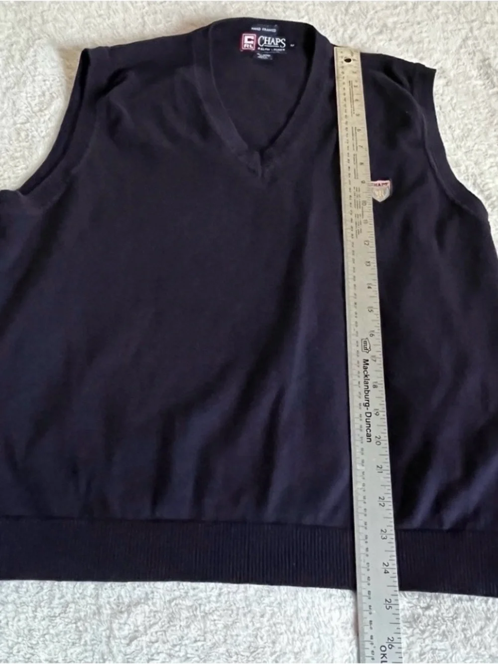 Vintage Chaps Ralph Lauren Sweater Vest M Navy Cotton Hand Framed Preppy Crest